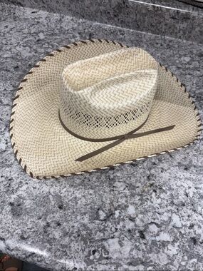 Women's Natural Straw Cowboy Hat with Brown Trim